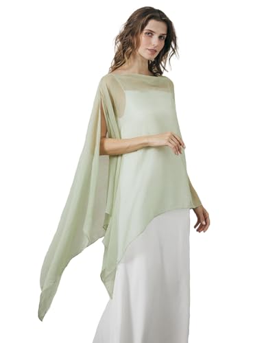 BEAUTELICATE Damen Sheer Stola Elegant Crepe Schal Wrap Poncho Cape Leicht Shrug Tuch für Braut Abendkleid Hochzeit Brautkleid, Helles Kardamomgrün von BEAUTELICATE