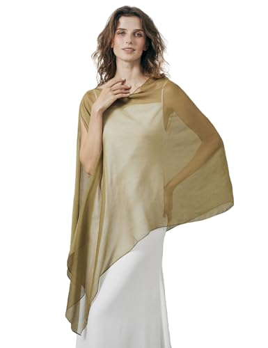BEAUTELICATE Damen Sheer Stola Elegant Crepe Schal Wrap Poncho Cape Leicht Shrug Tuch für Braut Abendkleid Hochzeit Brautkleid, Khakigrün von BEAUTELICATE