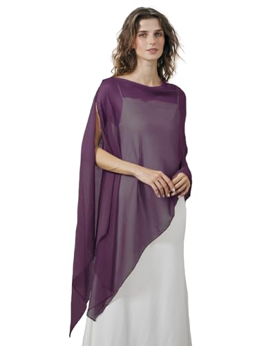 BEAUTELICATE Damen Sheer Stola Elegant Crepe Schal Wrap Poncho Cape Leicht Shrug Tuch für Braut Abendkleid Hochzeit Brautkleid, Plum von BEAUTELICATE