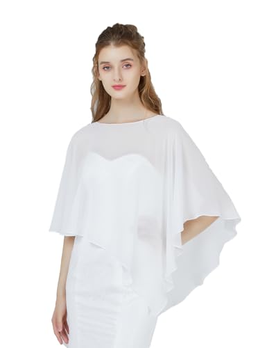 BEAUTELICATE Damen Chiffon Schal Stola Eleganten Cape Umhang für Braut Sommer Hochzeits Festliche Abendkleid Elfenbein, Einheitsgröße von BEAUTELICATE