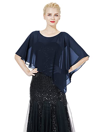 BEAUTELICATE Damen Chiffon Schal Stola Eleganten Cape Umhang für Braut Sommer Hochzeits Festliche Abendkleid Mitternachts Blau, Einheitsgröße von BEAUTELICATE