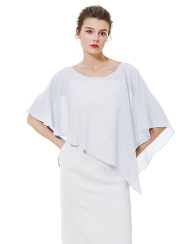 BEAUTELICATE Damen Chiffon Schal Stola Eleganten Cape Umhang für Braut Sommer Hochzeits Festliche Abendkleid Weiß, Einheitsgröße von BEAUTELICATE