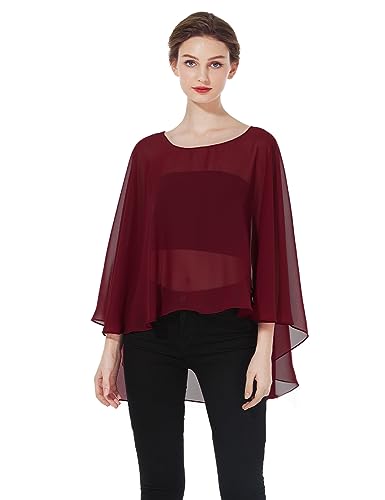 BEAUTELICATE Damen Stola Schal Chiffon Umhang Cape Elegant Für Hochzeit Brautkleid Abendkleid Festlich Ballkleid Strandkleid (Kurzer Stil - Burgundy, Einheitsgröße) von BEAUTELICATE