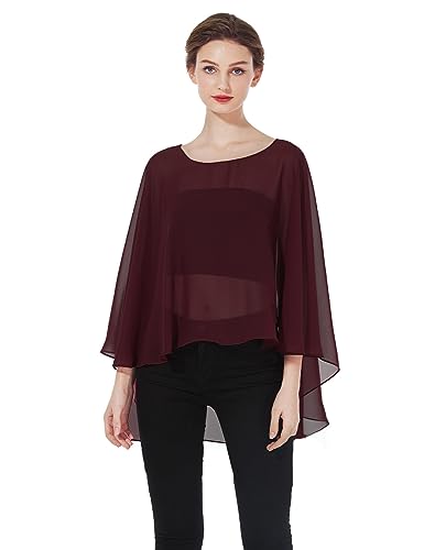 BEAUTELICATE Damen Stola Schal Chiffon Umhang Cape Elegant Für Hochzeit Brautkleid Abendkleid Festlich Ballkleid Strandkleid (Kurzer Stil - Cabernet, Einheitsgröße) von BEAUTELICATE