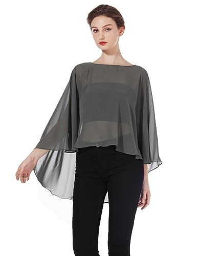 BEAUTELICATE Damen Stola Schal Chiffon Umhang Cape Elegant Für Hochzeit Brautkleid Abendkleid Festlich Ballkleid Strandkleid (Kurzer Stil - Dark Grey, Einheitsgröße) von BEAUTELICATE