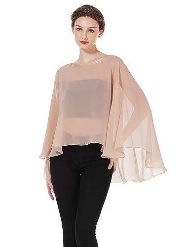 BEAUTELICATE Damen Stola Schal Chiffon Umhang Cape Elegant Für Hochzeit Brautkleid Abendkleid Festlich Ballkleid Strandkleid (Kurzer Stil - Dusty Pink, Einheitsgröße) von BEAUTELICATE