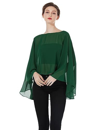 BEAUTELICATE Damen Stola Schal Chiffon Umhang Cape Elegant Für Hochzeit Brautkleid Abendkleid Festlich Ballkleid Strandkleid (Kurzer Stil - Emerald Green, Einheitsgröße) von BEAUTELICATE