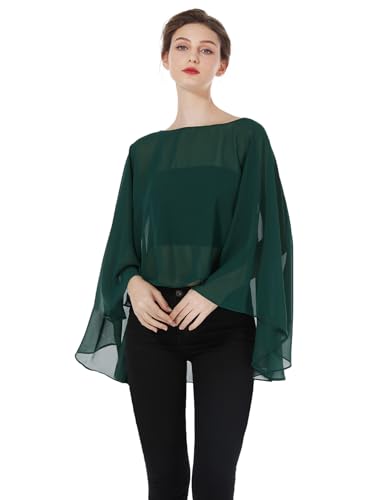 BEAUTELICATE Damen Stola Schal Chiffon Umhang Cape Elegant Für Hochzeit Brautkleid Abendkleid Festlich Ballkleid Strandkleid (Kurzer Stil - Emerald Green, Einheitsgröße) von BEAUTELICATE