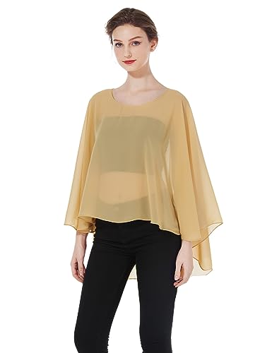 BEAUTELICATE Damen Stola Schal Chiffon Umhang Cape Elegant Für Hochzeit Brautkleid Abendkleid Festlich Ballkleid Strandkleid (Kurzer Stil - Senfgelb, Einheitsgröße) von BEAUTELICATE