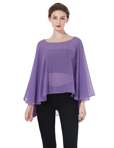 BEAUTELICATE Damen Stola Schal Chiffon Umhang Cape Elegant Für Hochzeit Brautkleid Abendkleid Festlich Ballkleid Strandkleid (Kurzer Stil - Lavender, Einheitsgröße) von BEAUTELICATE