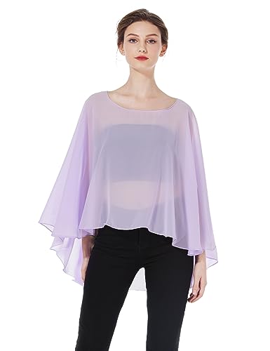 BEAUTELICATE Damen Stola Schal Chiffon Umhang Cape Elegant Für Hochzeit Brautkleid Abendkleid Festlich Ballkleid Strandkleid (Kurzer Stil - Lilac, Einheitsgröße) von BEAUTELICATE