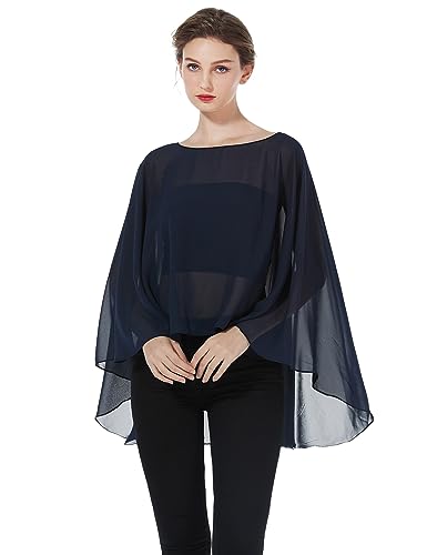 BEAUTELICATE Damen Stola Schal Chiffon Umhang Cape Elegant Für Hochzeit Brautkleid Abendkleid Festlich Ballkleid Strandkleid (Kurzer Stil - Midnight Blue, Einheitsgröße) von BEAUTELICATE