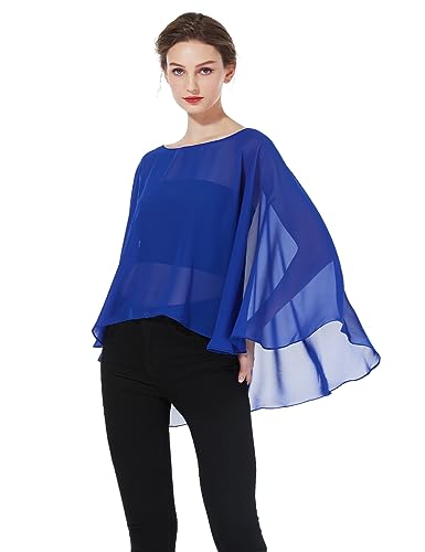 BEAUTELICATE Damen Stola Schal Chiffon Umhang Cape Elegant Für Hochzeit Brautkleid Abendkleid Festlich Ballkleid Strandkleid (Kurzer Stil - Royal Blue, Einheitsgröße) von BEAUTELICATE