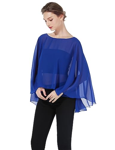 BEAUTELICATE Damen Stola Schal Chiffon Umhang Cape Elegant Für Hochzeit Brautkleid Abendkleid Festlich Ballkleid Strandkleid (Kurzer Stil - Royal Blue, Einheitsgröße) von BEAUTELICATE