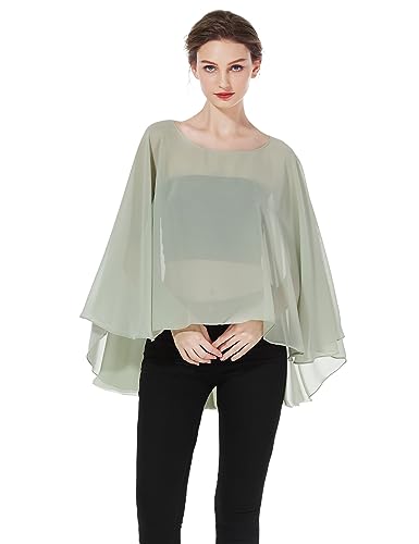 BEAUTELICATE Damen Stola Schal Chiffon Umhang Cape Elegant Für Hochzeit Brautkleid Abendkleid Festlich Ballkleid Strandkleid (Kurzer Stil - Sage Green, Einheitsgröße) von BEAUTELICATE