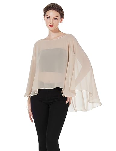 BEAUTELICATE Damen Stola Schal Chiffon Umhang Cape Elegant Für Hochzeit Brautkleid Abendkleid Festlich Ballkleid Strandkleid (Kurzer Stil - Pfirsich, Einheitsgröße) von BEAUTELICATE