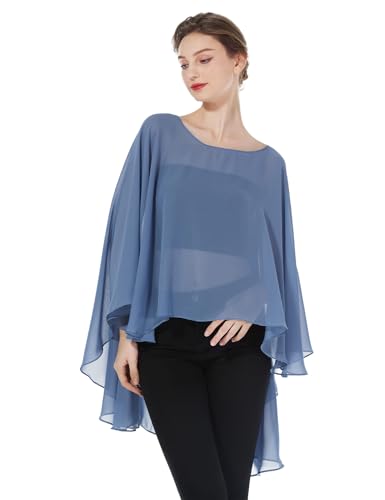 BEAUTELICATE Damen Stola Schal Chiffon Umhang Cape Elegant Für Hochzeit Brautkleid Abendkleid Festlich Ballkleid Strandkleid (Kurzer Stil - Slate Blue, Einheitsgröße) von BEAUTELICATE