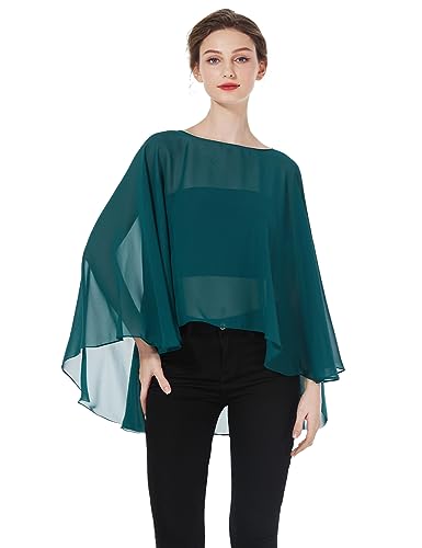 BEAUTELICATE Damen Stola Schal Chiffon Umhang Cape Elegant Für Hochzeit Brautkleid Abendkleid Festlich Ballkleid Strandkleid (Kurzer Stil - Teal Blue, Einheitsgröße) von BEAUTELICATE