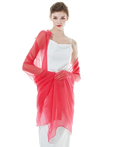 BEAUTELICATE Damen Stola Schal für Abendkleider Sheer Leichter Umschlagtücher Tücher Wraps Bolero Sommer für Festlich Hochzeit Braut 17 Farben (Koralle, Einheitsgröße) von BEAUTELICATE