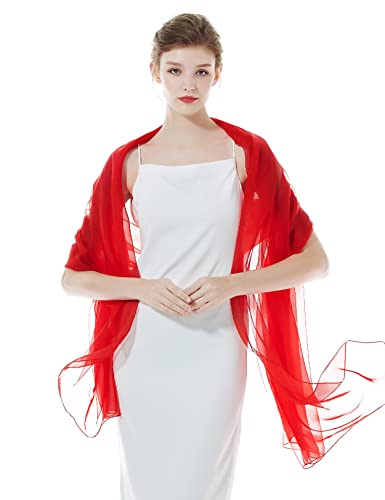 BEAUTELICATE Damen Stola Schal für Abendkleider Sheer Leichter Umschlagtücher Tücher Wraps Bolero Sommer für Festlich Hochzeit Braut 17 Farben (Rot, Einheitsgröße) von BEAUTELICATE