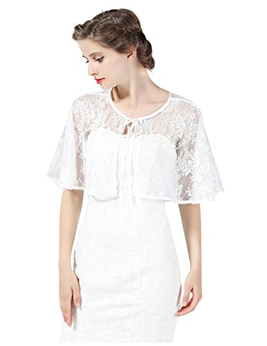 BEAUTELICATE Damen Umhang Cape Spitze Retro Stola Schal Boleros Umschlagtücher für Hochzeit Braut Abendkleid Brautkleid Festlich Sommerkleid (Weiß, Übergröße) von BEAUTELICATE