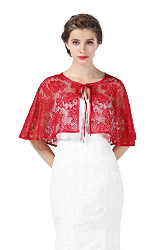 BEAUTELICATE Damen Umhang Cape Spitze Retro Stola Schal Boleros Umschlagtücher für Hochzeit Braut Abendkleid Brautkleid Festlich Sommerkleid (Rot, Normale Größe) von BEAUTELICATE