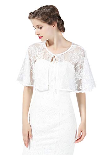 BEAUTELICATE Damen Umhang Cape Spitze Retro Stola Schal Boleros Umschlagtücher für Hochzeit Braut Abendkleid Brautkleid Festlich Sommerkleid (Weiß, Normale Größe) von BEAUTELICATE