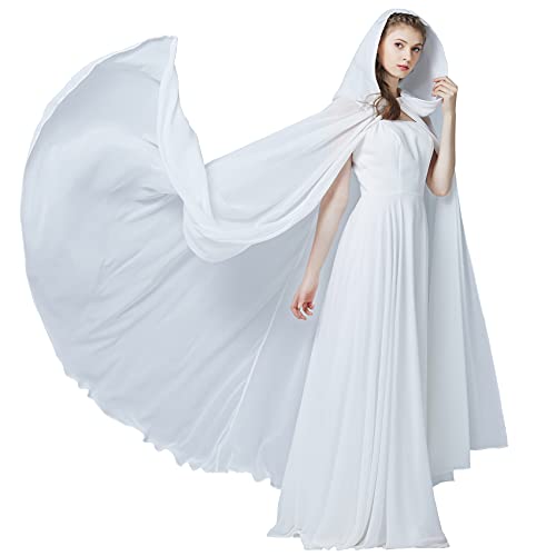 BEAUTELICATE Damen Umhang Chiffon Schal Cape Mantel mit Kapuze Super Langen Weicher Weiß Poncho 140cm für Sommer Braut Hochzeit Elfenbein - 140cm von BEAUTELICATE