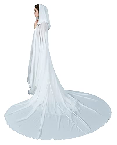 BEAUTELICATE Damen Umhang Chiffon Schal Cape Mantel mit Kapuze Super Langen Weicher Weiß Poncho 280cm für Sommer Braut Hochzeit Elfenbein - 280cm von BEAUTELICATE