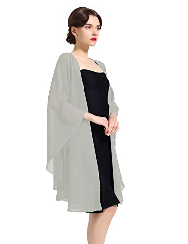 BEAUTELICATE Chiffon Schal Stola Bolero Damen Für Abendkleid Festlich Hochzeit Braut Frühling Sommer Jacke Hellgrau,Einheitsgröße von BEAUTELICATE