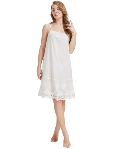 BEAUTELICATE Damen Unterkleid Unterrock Baumwolle Unterkleid mit Trägern Antistatisch Unterröck Lang mit Gehäkelter Spitze Full Slip Negligee Nachtwäsche Sommer, Alencon Lace-Hell Elfenbein, XL von BEAUTELICATE