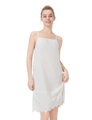 BEAUTELICATE Unterkleid Damen Lang Baumwolle Antistatisch Unterrock Unterkleid mit Trägern Unterröck Full Slip mit Spitze Negligee Nachtwäsche Sommer, Elfenbein, L von BEAUTELICATE