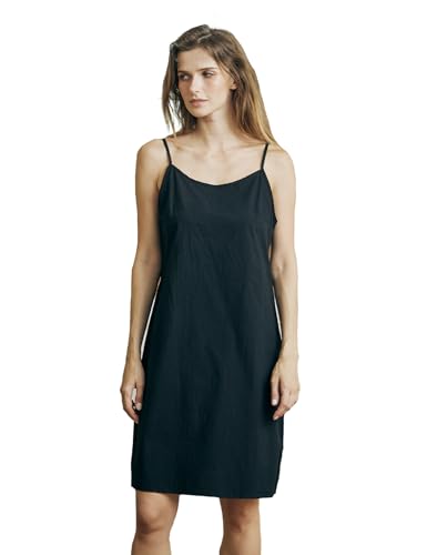 BEAUTELICATE Damen Unterkleid Kurz Baumwolle Runder Ausschnitt Unterrock mit Träger Knielänge Antistatisch Full Slip für Durchsichtige Kleid Nachthemd Sleepwear Sommer,Schwarz,L von BEAUTELICATE