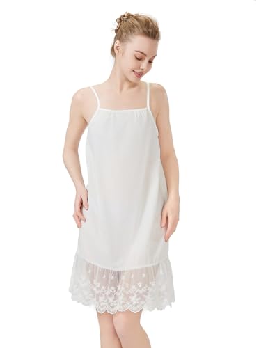 BEAUTELICATE Unterkleid Damen Lang Baumwolle Antistatisch Unterrock Unterkleid mit Trägern Unterröck Full Slip mit Spitze Negligee Nachtwäsche Sommer,Elfenbein - Stil 3, XL von BEAUTELICATE