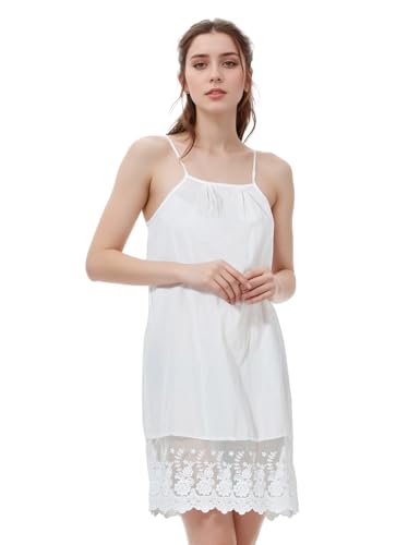 BEAUTELICATE Unterkleid Damen Lang Baumwolle Antistatisch Unterrock Unterkleid mit Trägern Unterröck Full Slip mit Spitze Negligee Nachtwäsche Sommer,Elfenbein - Stil 2, M von BEAUTELICATE