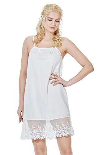 BEAUTELICATE Unterkleid Damen Lang Baumwolle Antistatisch Unterrock Unterkleid mit Trägern Full Slip mit Spitze Negligee Nachtwäsche Sommer, Elfenbein - Stil 1, L von BEAUTELICATE