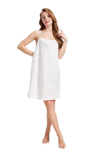 BEAUTELICATE Damen Unterkleid Unterrock Lang Baumwolle Antistatisch Unterkleid mit Trägern Unterröcke Lang Full Slip mit Spitzenbesatz Negligee Nachtwäsche Sommer,Elfenbein, XL von BEAUTELICATE
