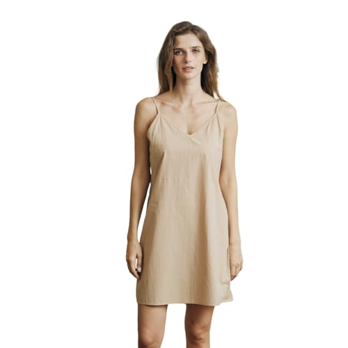 BEAUTELICATE Damen Unterkleid Unterröcke 100% Baumwolle mit Einstellbar Trägern V-Ausschnitt Knielang Petticoat Sexy Lingerie Full Slip Nachthemd Nachtwäsche (Nude, XL) von BEAUTELICATE