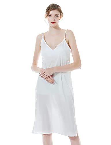 BEAUTELICATE Damen Unterkleid Unterröcke 100% Baumwolle mit Einstellbar Trägern V-Ausschnitt Midi Länge Unterkleid Petticoat für Abendkleid Sexy Lingerie Full Slip Nachthemd Nachtwäsche (Elfenbein, L) von BEAUTELICATE