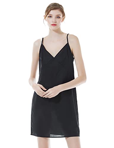 BEAUTELICATE Damen Unterkleid Unterröcke 100% Baumwolle mit Einstellbar Trägern V-Ausschnitt Minilänge Petticoat mit BH-Form Sexy Lingerie Nachthemd Nachtwäsche (Schwarz, 2XL) von BEAUTELICATE