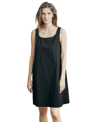 BEAUTELICATE Damen Unterkleid mit Breiten Trägern 100% Baumwolle Rundhals Locker Unterkleid Knielänge Full Slip Trägerkleid Nachthemd Negligee Sommer,Schwarz,XL von BEAUTELICATE