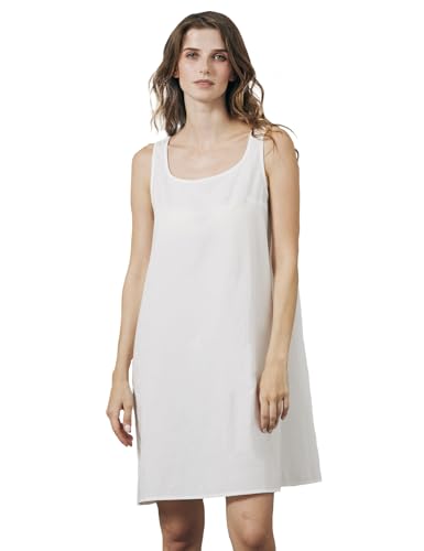 BEAUTELICATE Damen Unterkleid mit Breiten Trägern 100% Baumwolle Rundhals Locker Unterkleid Knielänge Full Slip Trägerkleid Nachthemd Negligee Sommer,Weiß,L von BEAUTELICATE
