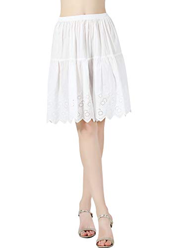 BEAUTELICATE Unterrock Damen 100% Baumwolle Vintage Petticoat Unterrock Lang Kurz Halbrock mit Spitze Stickerei für Dirndl 50er Jahre Rock (Elfenbein - 55cm,S) von BEAUTELICATE