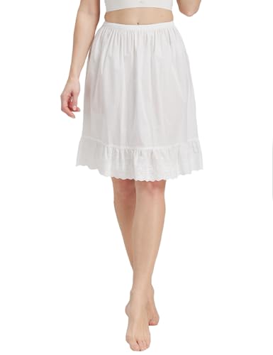 BEAUTELICATE Damen Unterrock 100% Baumwolle Vintage Kurz Halbrock Mit Spitze Knielang Dirndl Petticoat Elfenbein - Elfenbein - Gr. S PASST EUR (34-40)-55CM Länge von BEAUTELICATE