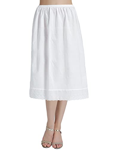 BEAUTELICATE Damen Unterrock 100% Baumwolle Vintage Kurz Halbrock Mit Spitze Lang Dirndl Petticoat Elfenbein - 70CM, XL von BEAUTELICATE