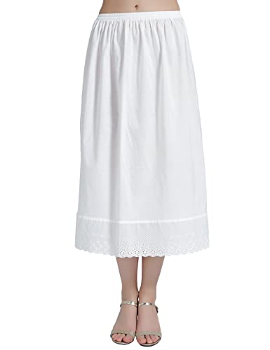 BEAUTELICATE Unterrock Damen Baumwolle Lang Kurz Petticoat Unterrock Antistatisch Halbrock mit Spitze Unterkleid für Durchsichtige Kleid Dirndl Elfenbein - 50CM, S von BEAUTELICATE