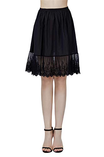 BEAUTELICATE Damen Unterrock 100% Baumwolle Vintage Kurz Halbrock Mit Spitze Stickerei Knielang Dirndl Petticoat, Schwarz, M Für EUR (40-42)-60cm Länge von BEAUTELICATE