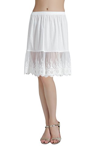 BEAUTELICATE Unterrock Damen Baumwolle Kurz Antistatish Halbrock Petticoat Unterrock mit Spitze Knielang für Dirndl Durchsichtige Kleider Elfenbein - 60cm Länge,XXL von BEAUTELICATE