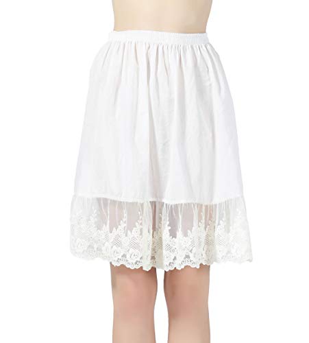BEAUTELICATE Unterrock Damen Baumwolle Kurz Vintage Halbrock mit Spitze Knielang Antistatisch Unterrock Petticoat Dirndl (Elfenbein - Blumen und Zweige - 55cm, L) von BEAUTELICATE