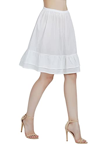 BEAUTELICATE Unterrock Damen 100% Baumwolle Vintage Halbrock Kurz Lang Petticoat mit Volant Knielang für Dirndl Durchsichtige Kleider (Hell Elfenbein - Zwei Rüschen - 55cm, M) von BEAUTELICATE